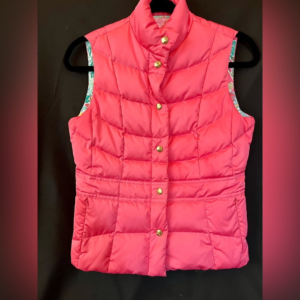 Lily Pulitzer Isabella Flamingo Pink Down Vest Size XS, Like new!